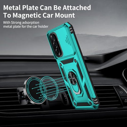 for Samsung Galaxy A37 5G Case with Camera Lens Cover, 10 FT Military Grade Drop Protection, Magnetic Ring Holder Kickstand Protective Phone Case, Ice Green - color: Ice Green, size: Galaxy A37 5G