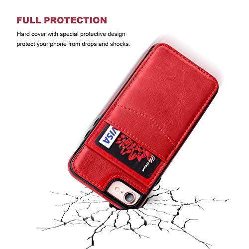 KIHUWEY for iPhone SE/8/7 Wallet Case Card Holder Kickstand, Red - color: Red