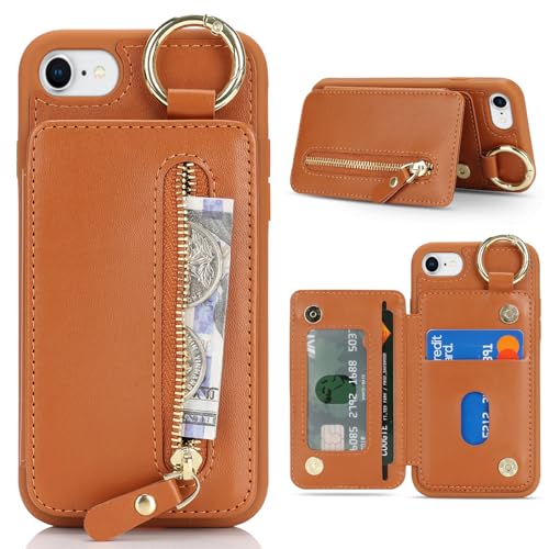 Ｈａｖａｙａ Flip Wallet Case for iPhone SE 3rd & 2nd Gen iPhone 8 & 7 - Brown - color: Brown-Ring, size: iPhone SE 3rd & 2nd Gen & 8 & 7 Case
