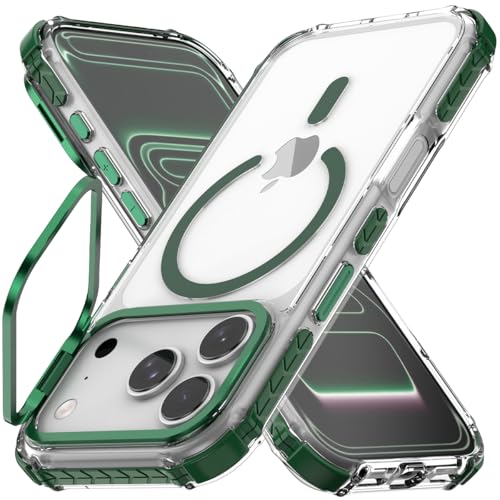Nvollnoe for iPhone 17 Pro Case Compatible with MagSafe Military Grade Shockproof Heavy Duty Protective Adjustable Kickstand Ultra Clear Magnetic Phone Case for iPhone 17 Pro(Green) - color: Clear-Green, size: for iphone 17 pro-6.3"(3 lens)