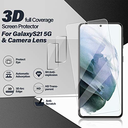Galaxy S21 Tempered Glass Screen Protector + Camera Lens Protector [ 2 + 2 Pack ][Case Friendly] [Anti-Scratch] [Ultrasonic Fingerprint Unlock] Clear HD Glass Protective Film for Samsung Galaxy S21 - size: Galaxy S21(6.2")