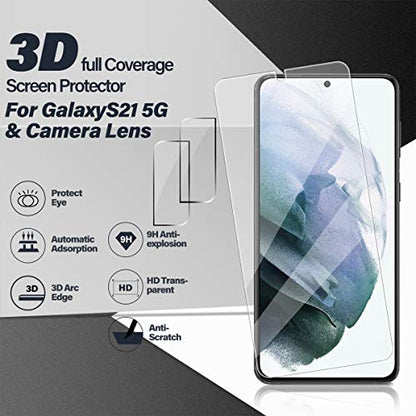 Galaxy S21 Tempered Glass Screen Protector + Camera Lens Protector [ 2 + 2 Pack ][Case Friendly] [Anti-Scratch] [Ultrasonic Fingerprint Unlock] Clear HD Glass Protective Film for Samsung Galaxy S21 - size: Galaxy S21(6.2")