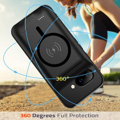 Battery Case for Pixel 9a, Upgraded 10000mAh Slim Rechargeable Portable Extended Battery Pack Supported Qi Wireless Charging Case Compatible with Pixel 9a (6.3 inch) Charging Case-Black - size: Pixel 9a