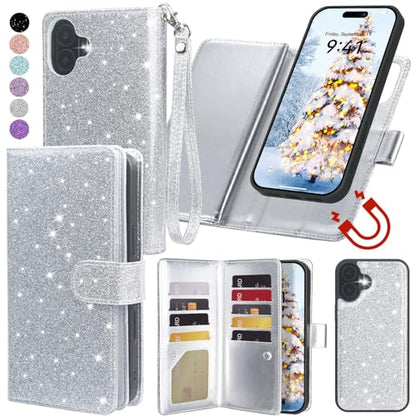 Varikke for iPhone 17 Glitter Case Wallet Magnetic Detachable, Silver - color: (Standard) Silver, size: iPhone 17 6.3"