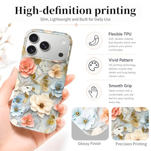 Case Compatible with iPhone 17 Pro Max, 2025 Anti-Yellow Ultra Transparent Soft TPU Phone Case, Shockproof Anti-Slip Slim Lightweight Full Coverage Protective (Flowers 1) - color: Flowers 1