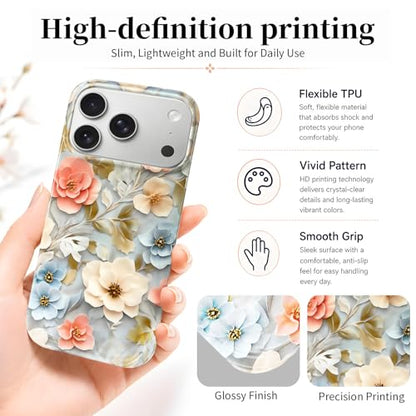 Case Compatible with iPhone 17 Pro Max, 2025 Anti-Yellow Ultra Transparent Soft TPU Phone Case, Shockproof Anti-Slip Slim Lightweight Full Coverage Protective (Flowers 1) - color: Flowers 1