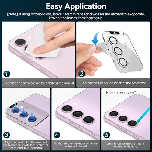CloudValley [3 Pcs for Samsung Galaxy S24 / S23 / S23 Plus Camera Lens Protector, 9H Tempered Glass Individual Lens Screen Protective Ring 5G, Clear - color: Clear