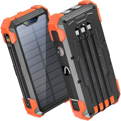GOODaaa Solar Power Bank 24000mAh, Portable Charger with 4 Built-in Cables - color: Orange