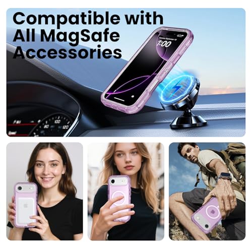 Follaroma Magnetic for iPhone 17 Air Case, Heavy Duty Phone Cases, Purple | Compatible with MagSafe, Heavy Duty Shock proof Protection, Military-Grade Anti-Drop, Dual Layer Transparent Protective Cover - color: Purple, size: iPhone 17 Air 6.5''
