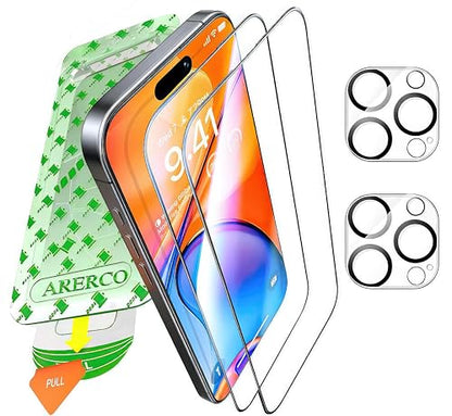 2 Pack Screen Protector for iPhone 16 Pro Max +2 Camera Lens Cover | 9H+ Military Grade Tempered Glass, HD Clarity, Shatterproof, Anti-Scratch, Anti fingerprint, Full Coverage, Auto-Align Tray - size: IPhone 16 Pro Max (6.9 inch)