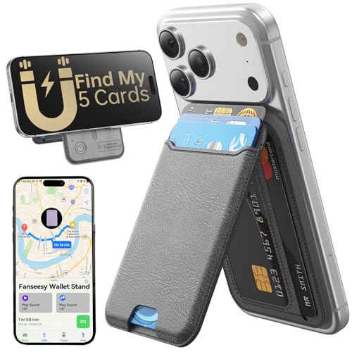 for MagSafe Wallet, Works with Apple Find My,5 Card Holder with Stand, Magnetic Phone Wallet Stand for iPhone 17/16/15/14/13/12 Pro Max Air Plus, RFID Blocking Vegan Leather,Dark Grey - color: Findmy Grey
