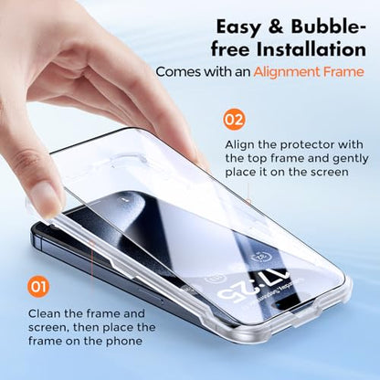 UNBREAKcable 3-Pack Screen Protector for iPhone 15 Pro Max, Double Shatterproof Tempered Glass [Easy Installation Frame] [HD Clear] [9H Hardness] [Full Coverage] for iPhone 6.7 inch - size: iPhone 15 Pro Max