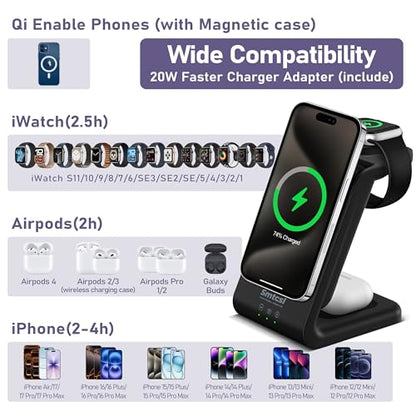 Smtcsl 3 in 1 Wireless Charging Station: 10000mAh Removable Power Bank Charger Stand for Phone/Watch/Air Pods - Portable Magnetic Battery Pack for Air 17 16 15 14 13 12 Series