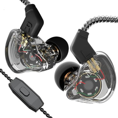 YINYOO CCZ Melody Gaming Earbuds Wired in Ear Hearphone with Microphone IEM HIFI Bass with 1DD 1BA Hybrid, Detachable Cable for Smartphones/PC/Tablet/Gaming/Video/Music/Calling (with mic, clear black) - color: Clear, size: 3.5mm-With Microphone, style: 3.