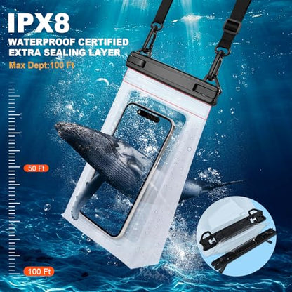 2 Pack Large Waterproof Phone Pouch, Waterproof Phone Case for iPhone 16 15 14 13 Pro Max Galaxy S25 S24 All Devices, IPX8 Double Sealing, Floating Water Proof Bag for Beach Water Park - color: Black+White