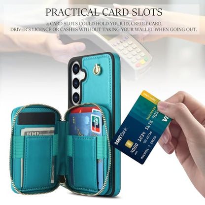 Asuwish Phone Case for Samsung Galaxy S25 5G Wallet Cell Cover with Tempered Glass Screen Protector Wrist Crossbody Strap RFID Blocking Credit Card Holder S 25 25S 25 25S SM-S931U Women Girls Green - color: Green