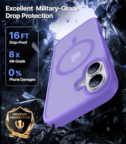 CAHEJILU Magnetic for iPhone 16 Case,[Compatible with MagSafe][Military Grade Drop Protection] Anti-Fingerprint Translucent Matte Shockproof Protective Case for iPhone 16 Phone Case 6.1",Light Purple - color: Light Purple