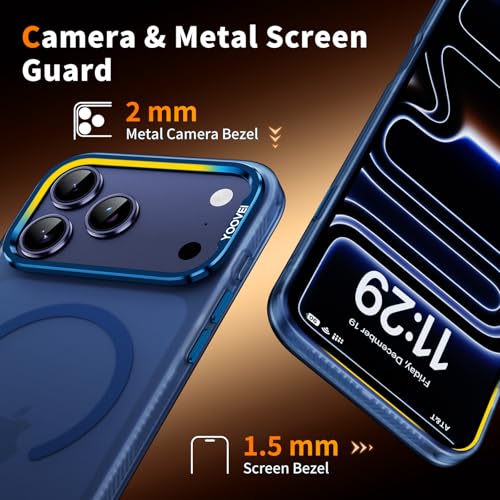 Slim Fit for iPhone 17 Pro Max Case [Compatible with Magsafe] Camera Control [Military Grade Protection], Translucent Matte Soft Touch Shockproof Protective Magnetic Phone Cover,Frosted Blue - color: Blue