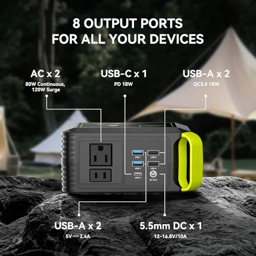 MARBERO Solar Powered Generator 88Wh, 120W Surge with 21W Solar Panel Kit - color: Green Black