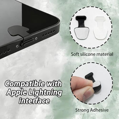 10 Pcs Anti Dust Plugs with 10 Pcs Charger Port Cleaners, Black/Translucent Self-Adhesive Silicone Dust Cover for All Lightning Ports