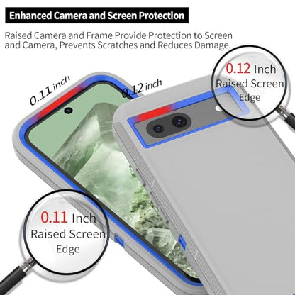 Compatible with Google Pixel 8A Case, with Belt Clip Holster Heavy Duty Rugged Shockproof Full Body Protection Kickstand Phone case for Google Pixel 8A 5G (Grey+Blue) - color: Grey+Blue