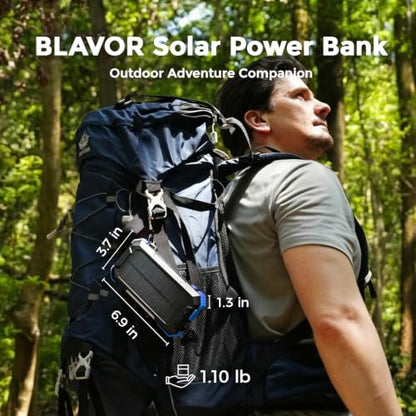 BLAVOR Solar Power Bank Built-in Retractable Cable 20000mAh - color: Blue