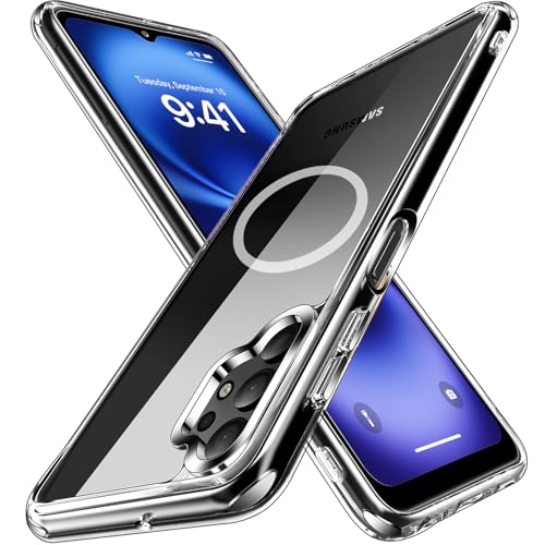 for Samsung Galaxy A32 5G Clear Case with Magnetic, Anti-Yellowing TPU & PC Back Cover Camera Protection, Wireless Charging Compatible