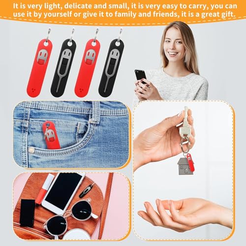 2Pcs Sim Card Removal Tool Phone Chip Remover Unlock Chip Sim Card Tray Eject Pin Tool Needle Opener Ejector with Detachable Keychain Charm for Smart Phone (Red, 4.6x1.2cm) - size: Red