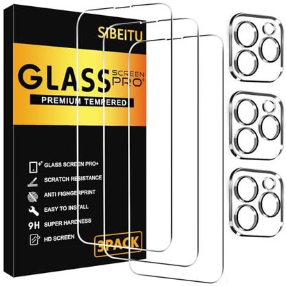 SIBEITU 3+3 Pack Screen Protector + Camera Lens Protector for iPhone 13 Pro | 6.1 Inch HD 9H Hardness Tempered Glass Film, Scratch Resistant, Sensor Protection, Case Friendly, High Response, Bubble Free - size: iPhone 13 Pro 6.1"