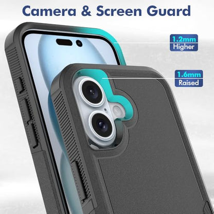 Heavy‑Duty Rugged Anti‑Drop Shockproof Protective Phone Case for iPhone 16, Durable Protective Shell, Black - color: Black, size: iPhone 16