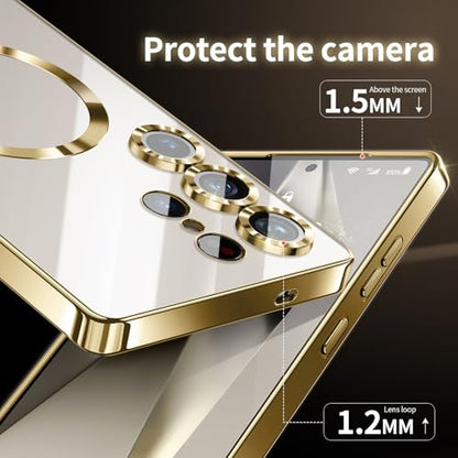 Compatible with Samsung Galaxy S25 Ultra Case（Only）.Magnetic Cover for S25 Ultra. Glossy Slim Thin Soft funda capa para for Galaxy S25 Ultra 6.9 inch.Compatible with MagSafe (Gold) - color: Gold