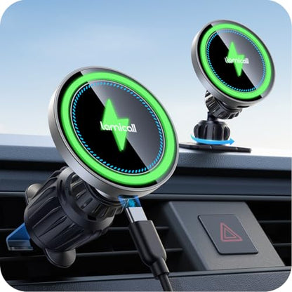 Lamicall 15W for MagSafe Car Mount Charger Vent Dashboard 360° for iPhone - color: NEW Upgraded - Silver