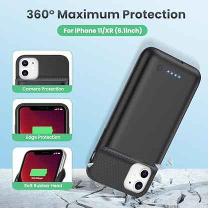 Feob Battery Case for iPhone 11/XR,[2026 Upgraded] 7500mAh Ultra-Slim Portable Extended Charger Case Cover for iPhone 11/XR Charging Case (6.1 Inch)-Black - color: Black