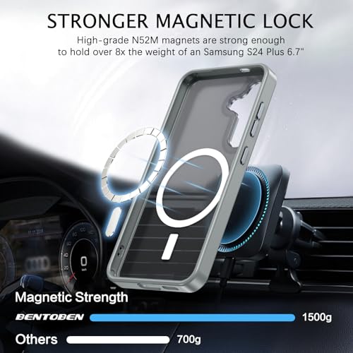 BENTOBEN Magnetic for Samsung Galaxy S24 Plus Case [Compatible with Magsafe] Translucent Matte Slim Thin Shockproof Anti-Yellow Women Men Protective Phone Cover for Samsung S24 Plus 6.7" 2024, Gray - color: Gray
