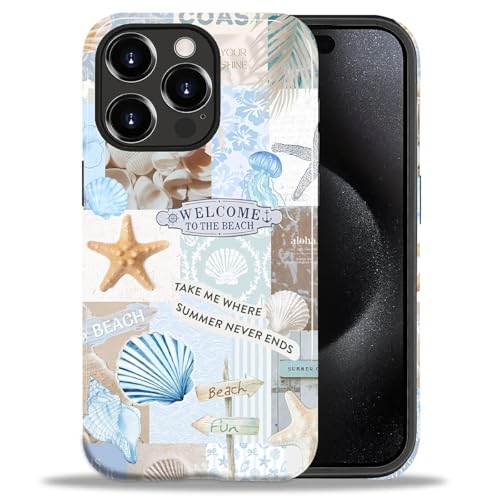 Case Compatible with iPhone 15 Pro, Cute Dual Layer Hybrid Phone Cover, Military Grade Drop Protection, Aesthetic Shockproof Phone Case for Women Girls, Boho Beach Summer Collage - color: Boho Beach Summer Collage, size: Iphone 15 Pro