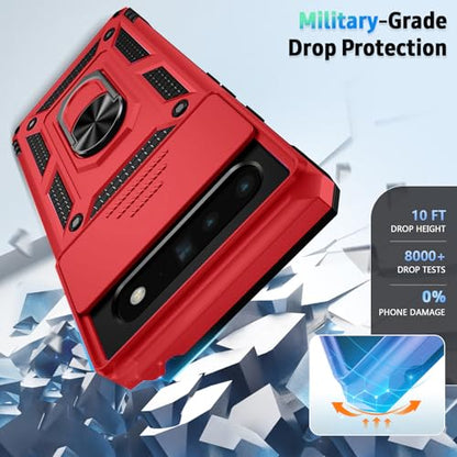 Vinve for Google Pixel 6 Pro Case with Slide Lens Cover, Military Grade Drop Protection, Magnetic Rotated Ring Holder Kickstand Protective Phone Case (Red) - color: Red ,Military Grade 2nd gen.