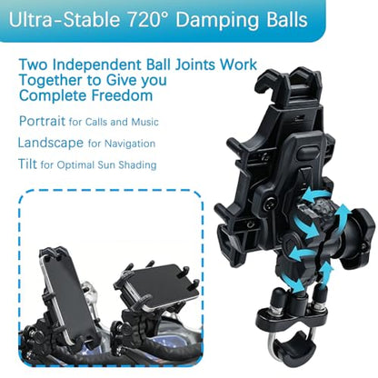 Motorcycle Phone Mount with Rain Cover & Vibration Dampening