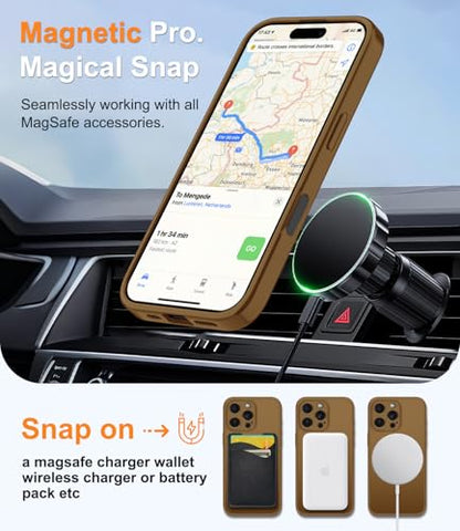 Magnetic Case for iPhone 16 Pro Case with Screen Protector+Wrist Strap | Compatible with MagSafe,Full Camera Protection,Slim Translucent Matte Phone Cover,Brown - color: Brown