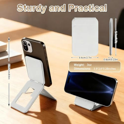 Magnetic Phone Stand, PU Leather Phone Tripod with Angle Adjustment - color: D-White