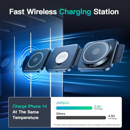 Travel Essentials for Apple Watch Charger,3 in 1 Charging Station for Apple Devices,Foldable Wireless Charging Station for iPhone 17/16/15/14/13/12, Apple Watch & AirPods with Magsafe Charger Stand - color: Matte Black