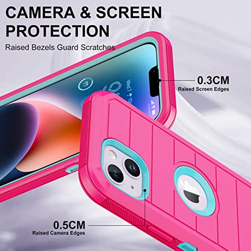 iPhone 14 Case (Rose/Light Green) - 3-Layer Military Grade Shockproof Protection with 2 Screen Protectors - color: Rose/light green II