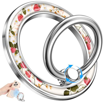 Magnetic Phone Ring Holder, Cute Cell Phone Grip, Strawberry - color: Strawberry Floral