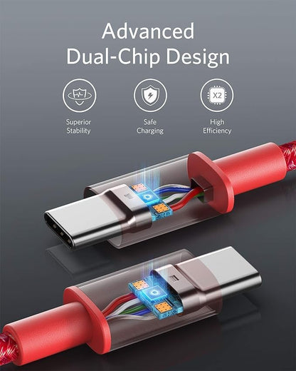 Anker USB C to USB C Cable, 100W Fast Charging Cable (2-Pack, 10 ft, Red) - color: Red, size: 10ft