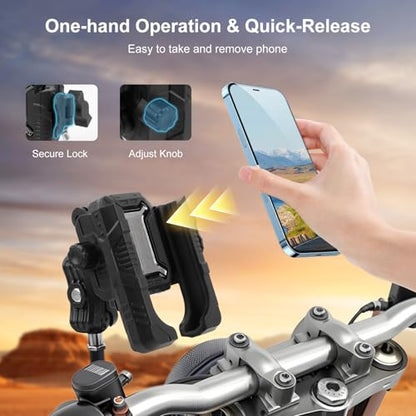 Motorcycle Bike Phone Mount with Vibration Dampener,360°Adjustable Dual Ball Head & Anti-Shock Handlebar Holder for Bicycle Scooter ATV Fit For (5.4-7.2")iPhone 16/15/14/13 Pro Max,M8x1.25, 75024 - size: Phone Holder M8