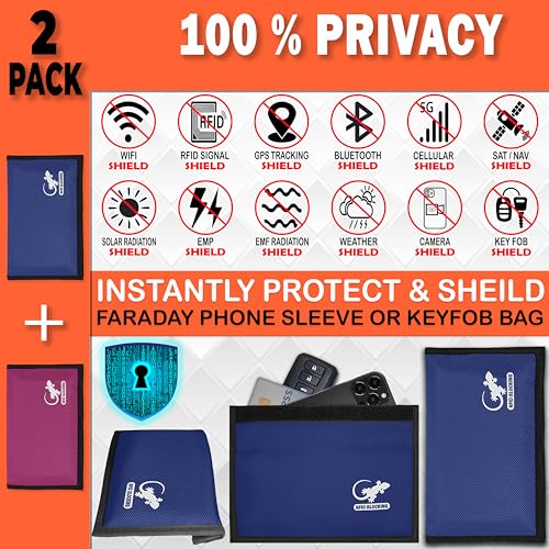 Faraday Bag Anti-Tracking GPS RFID Car Key Signal Blocker Wallet Shielding Pouch Protective Case for Cell Phone Car Key FOB, Data Privacy, Electronic Device Security (2 PACK - BLUE AND PINK) - color: 2 PACK - BLUE AND PINK