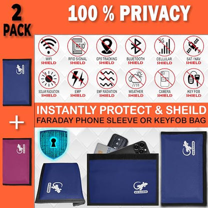Faraday Bag Anti-Tracking GPS RFID Car Key Signal Blocker Wallet Shielding Pouch Protective Case for Cell Phone Car Key FOB, Data Privacy, Electronic Device Security (2 PACK - BLUE AND PINK) - color: 2 PACK - BLUE AND PINK