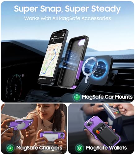 Magnetic for iPhone 17e Case Dual-Layer Shockproof Purple | Military-Grade Heavy Duty Protection, Fit for Magsafe, Matte Finish Scratch Resistant Anti-Fingerprint Anti-Slip Phone Cover - color: Purple