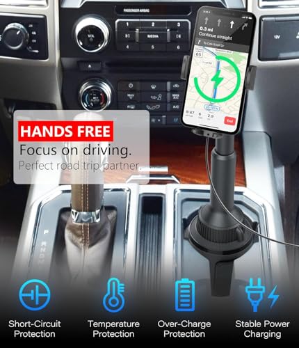 APPS2Car 15W Qi Fast Wireless Car Charger Solid Cup Holder Phone Mount