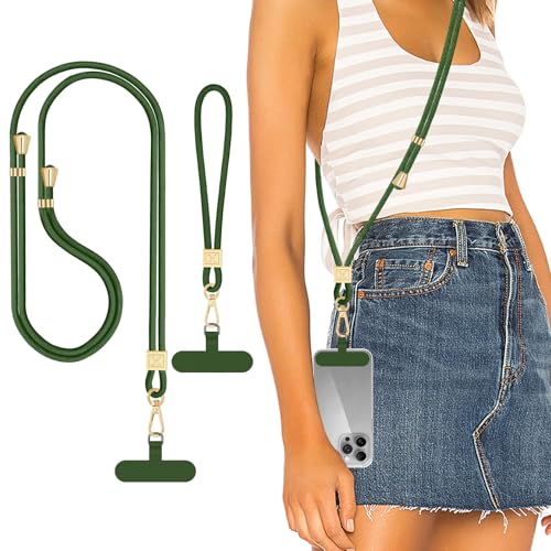 Hovmwey Phone Lanyard Crossbody, Hand Wrist Strap Lanyard with 2 Phone Tethers, Adjustable Anti Theft Phone Strap Neck Lanyard for Keys ID Badges Phones Wallet, Dark Green - color: Dark Green