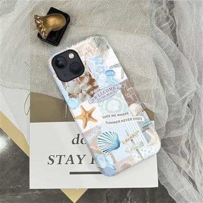 Case Compatible with iPhone 13 14, Cute Dual Layer Hybrid Phone Cover, Military Grade Drop Protection, Aesthetic Shockproof Phone Case for Women Girls, Boho Beach Summer Collage - color: Boho Beach Summer Collage, size: Iphone 13/14